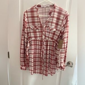 MAUVE/IVORY MATERNITY BLOUSE SIZE M.